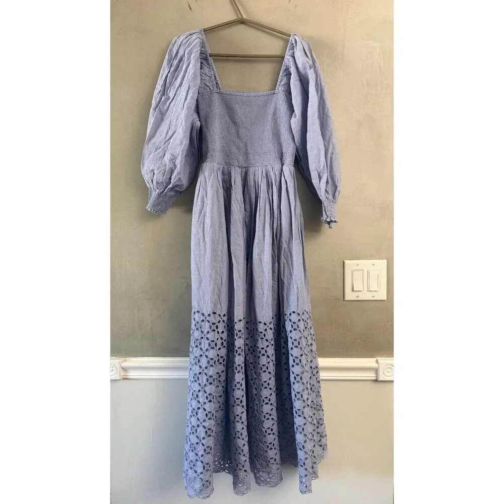 Free People Perfect Storm Midi Dress Cotton Puff Sleeve Small Imperfect NEW